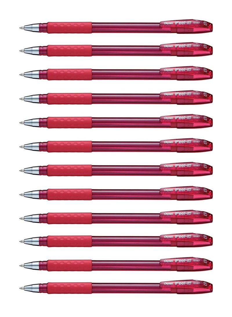 Pentel قلم حبر جاف 12 قطعة Ifeel-It بقطر 0.7 مم وحبر أحمر - Image 1