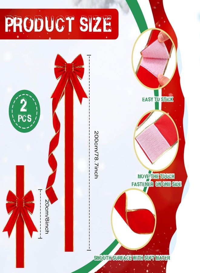 Canlierr 2 Pcs Christmas Cabinet Door Ribbon Bow Red Large Bow 8 x 80'' Linen Ribbon Bows with Gold Edge Festival Wrapping Decorations for Xmas Tree Fireplace Home Kitchen Front Door - Image 2