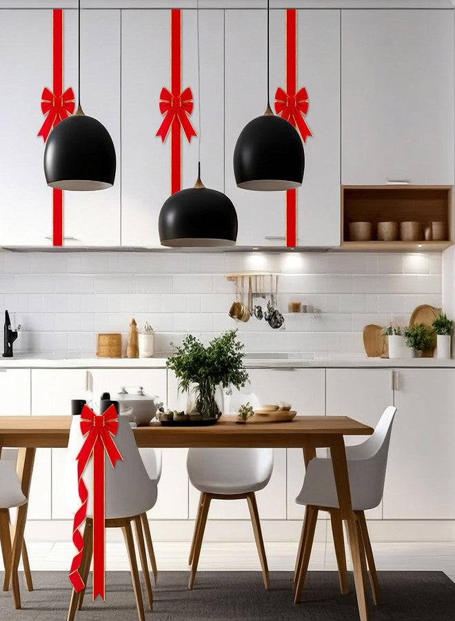 Canlierr 2 Pcs Christmas Cabinet Door Ribbon Bow Red Large Bow 8 x 80'' Linen Ribbon Bows with Gold Edge Festival Wrapping Decorations for Xmas Tree Fireplace Home Kitchen Front Door - Image 5