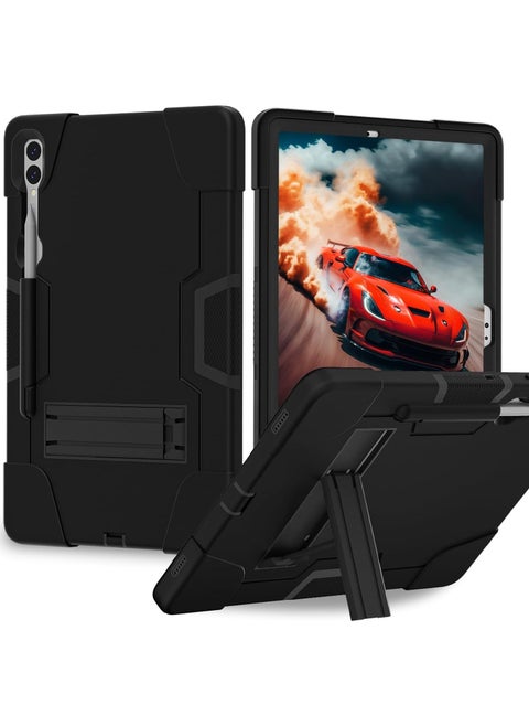 Shockproof Kickstand Case Compatible with Samsung Galaxy Tab S9 FE Plus 12.4'', Heavy Duty Hybrid Rugged Three Layer Soft Silicone +Hard PC with Pen Holder for Tab S9 FE+