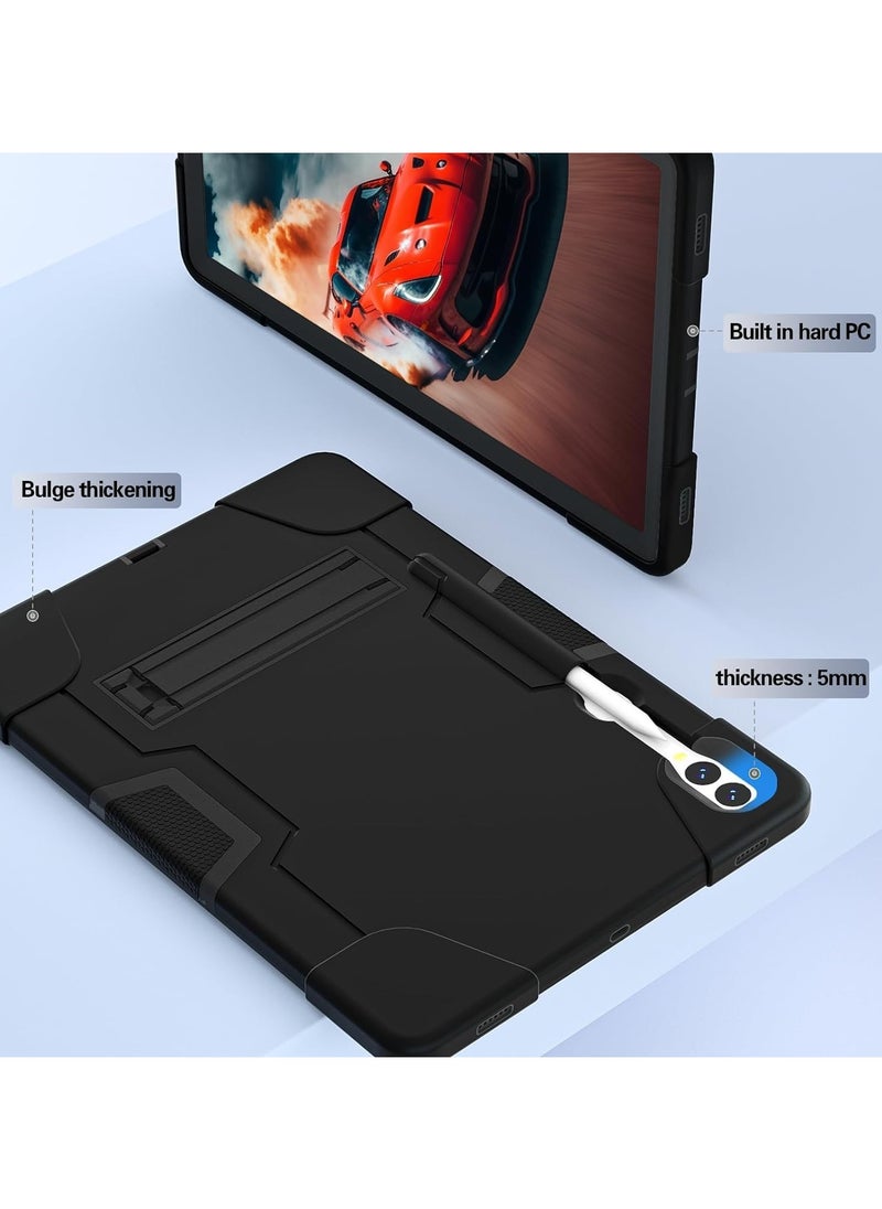 Generic - Shockproof Kickstand Case Compatible with Samsung Galaxy Tab S9 FE Plus 12.4'', Heavy Duty Hybrid Rugged Three Layer Soft Silicone +Hard PC with Pen Holder for Tab S9 FE+ - Image 1