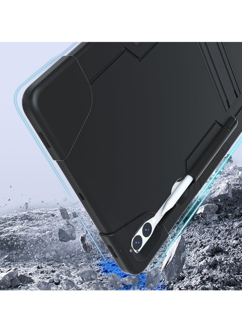 Generic - Shockproof Kickstand Case Compatible with Samsung Galaxy Tab S9 FE Plus 12.4'', Heavy Duty Hybrid Rugged Three Layer Soft Silicone +Hard PC with Pen Holder for Tab S9 FE+ - Image 1