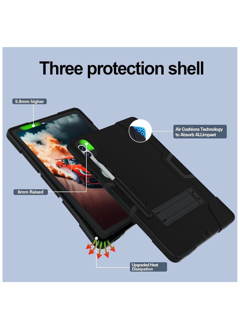 Generic - Shockproof Kickstand Case Compatible with Samsung Galaxy Tab S9 FE Plus 12.4'', Heavy Duty Hybrid Rugged Three Layer Soft Silicone +Hard PC with Pen Holder for Tab S9 FE+ - Image 1