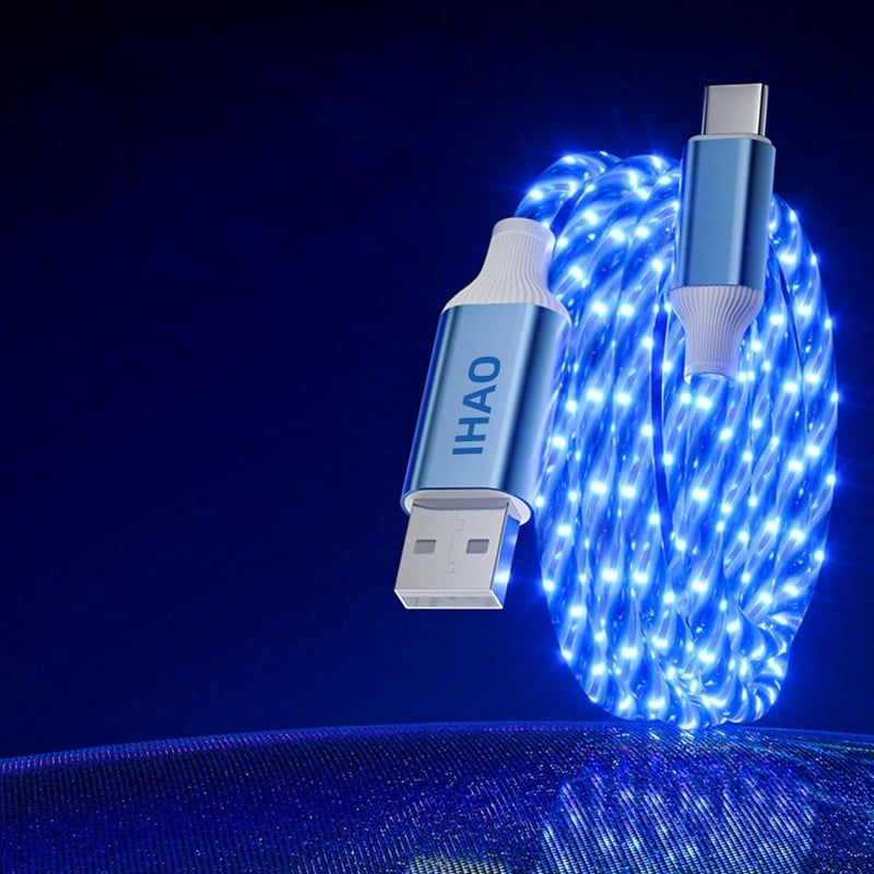 IHAO كابل شاحن IHAO من USB A إلى Type C PD بقوة 60 واط سريع الشحن مع إضاءة LED مرئية باردة متدفقة لجميع أجهزة USB C - 39 بوصة أزرق نجمي - Image 1