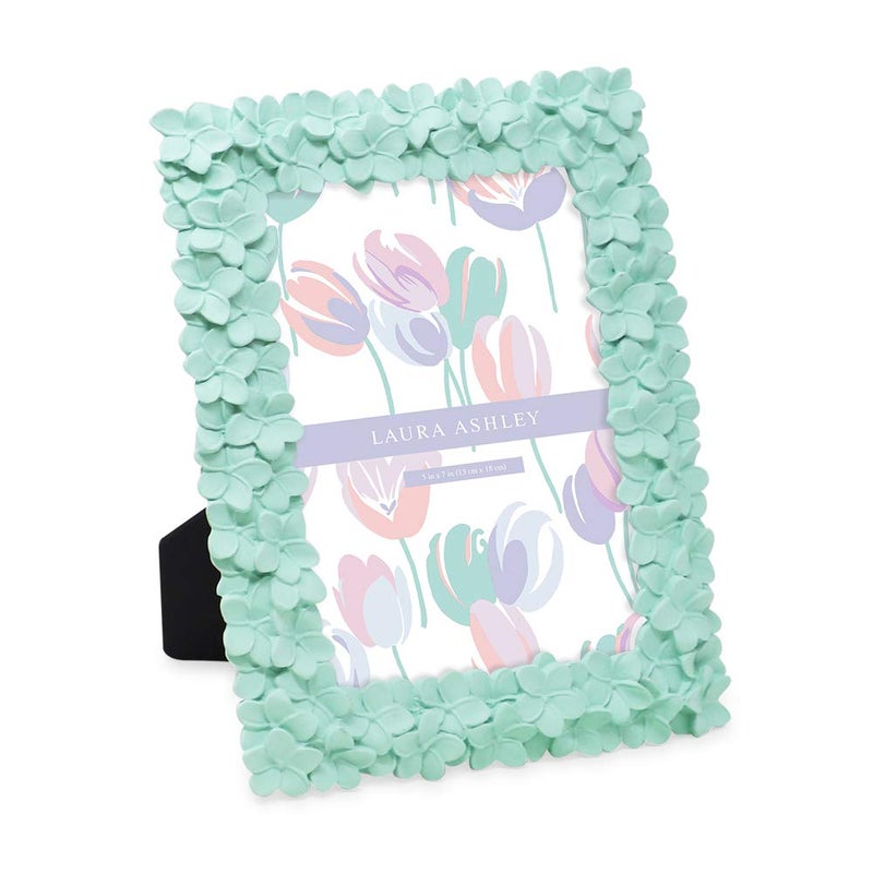 Laura Ashley 5x7 Mint Green Flower Textured HandCrafted Resin Picture Frame wEasel  Hook for Tabletop  Wall Display Decorative Floral Design Home Dcor Photo Gallery Art 5x7 Mint Green