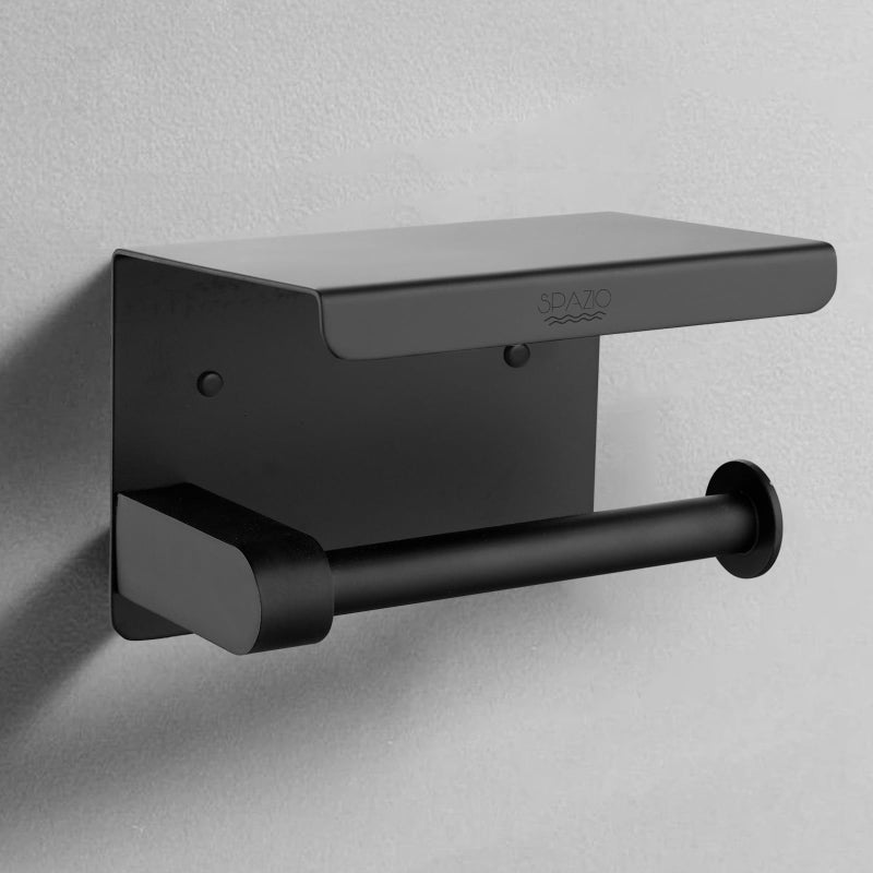 SPAZIO حامل ورق التواليت/موزع المناديل/حامل الورق من ستانلس ستيل أسود SPAZIO مع حامل موبايل لتواليت الحمام (تركيب على الحائط) - Image 1