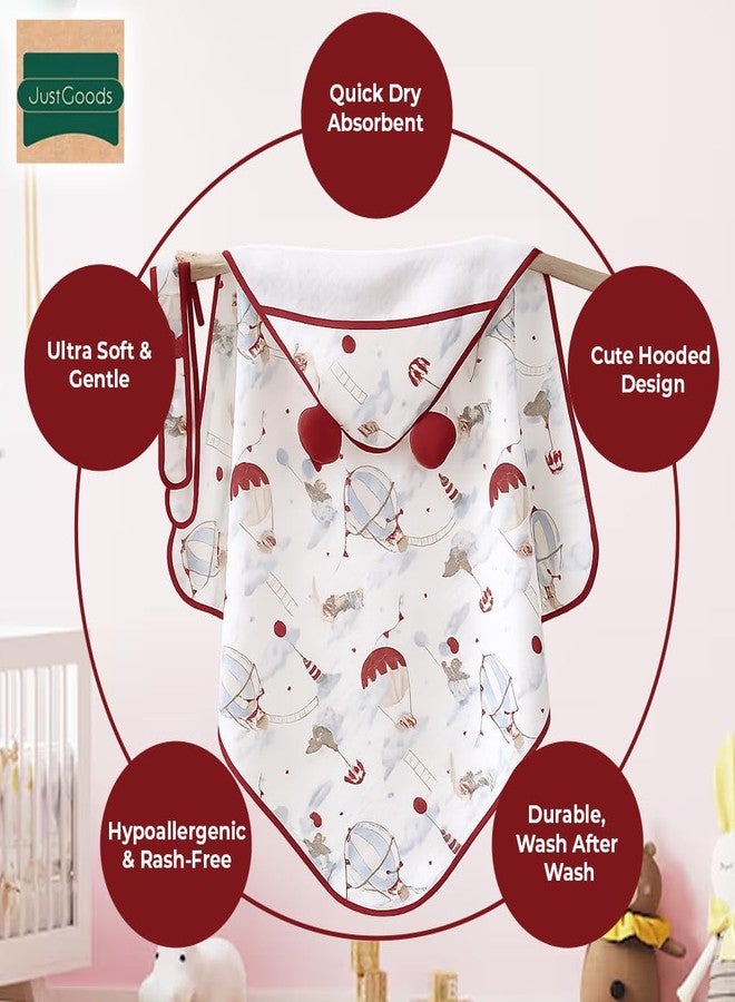 JUST GOODS Muslin Hooded Baby Towel (Red, Muslin Hooded Baby Towel – Soft & Breathable Cotton, RED Color) - Image 5