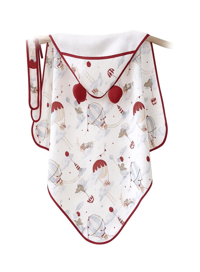 JUST GOODS Muslin Hooded Baby Towel (Red, Muslin Hooded Baby Towel – Soft & Breathable Cotton, RED Color) - Image 1