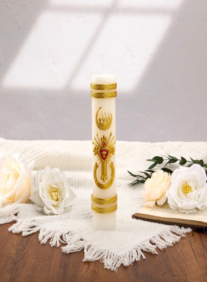 Ohmique Cirios Religiosos Catolicos - Ohmique Sirios Catolicos Grandes, 3D Embossed Hand Painted Catholic Candles, Gold Catholic Religious Candles, Vela para Confirmacion Catolica (1.6"x8") - Image 3