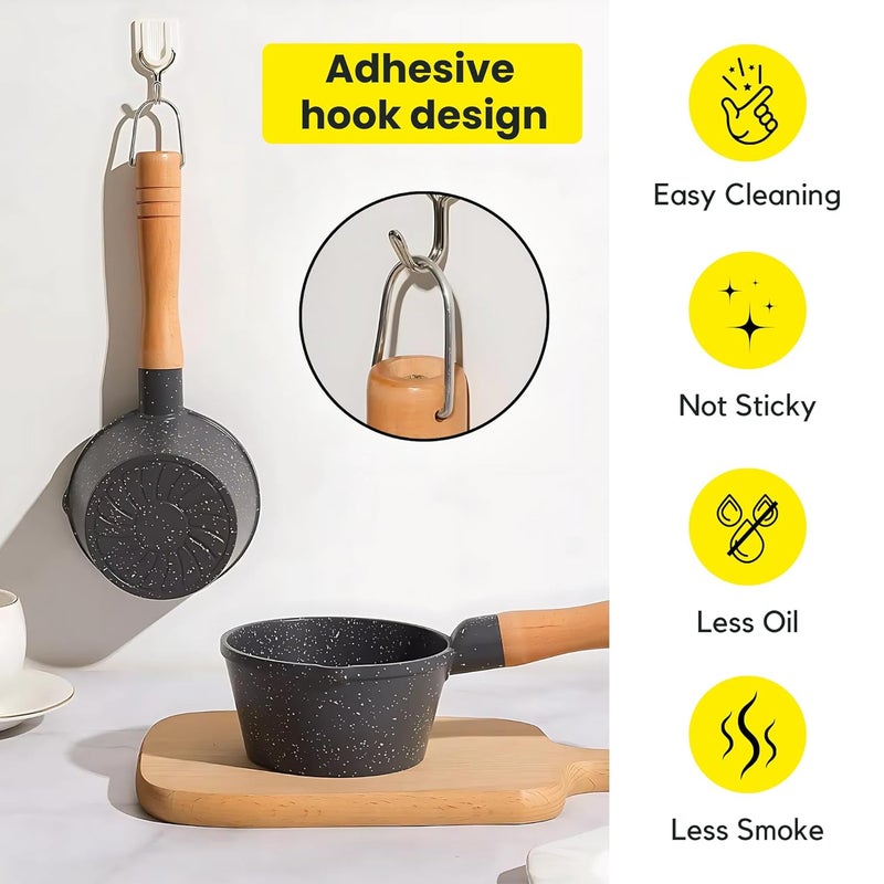 Home Essentials HomeEssentials Deep Frying Tadka Pan with Wooden Handle Non Stick Tadka Pan Maifan Material Pan Vaghar Pan Chounk Pan Baghar Pan for Frying DalSpices Flame Safe Gas Stove Safe - Image 3