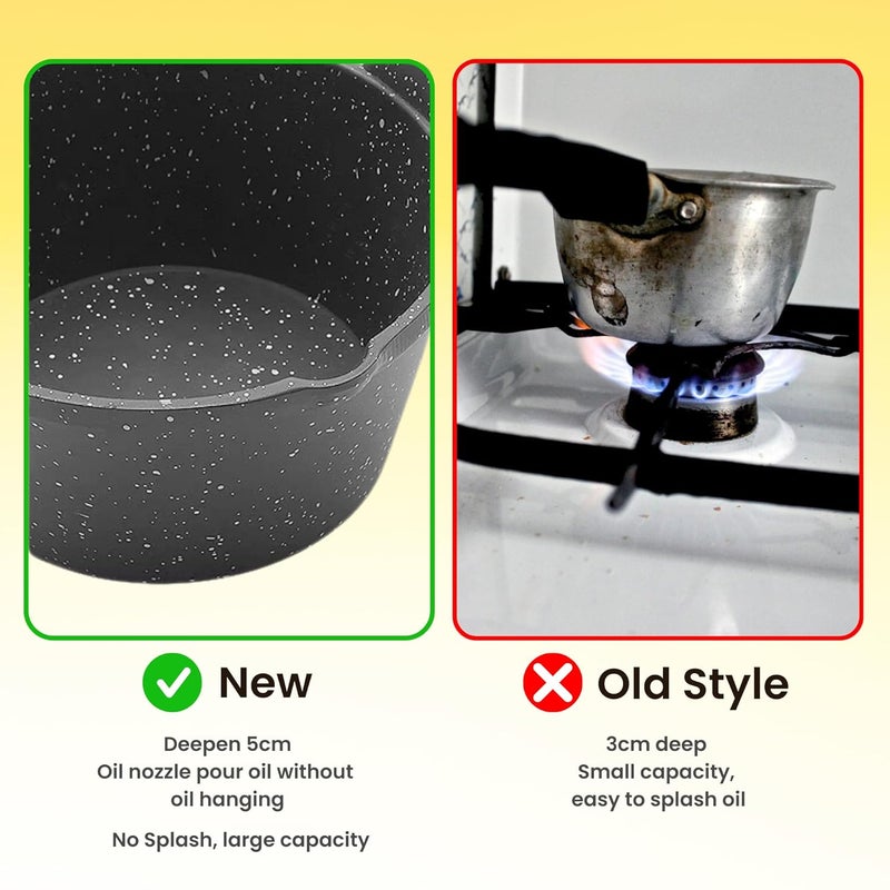 Home Essentials HomeEssentials Deep Frying Tadka Pan with Wooden Handle Non Stick Tadka Pan Maifan Material Pan Vaghar Pan Chounk Pan Baghar Pan for Frying DalSpices Flame Safe Gas Stove Safe - Image 2