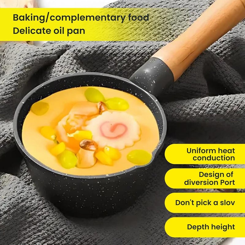 Home Essentials HomeEssentials Deep Frying Tadka Pan with Wooden Handle Non Stick Tadka Pan Maifan Material Pan Vaghar Pan Chounk Pan Baghar Pan for Frying DalSpices Flame Safe Gas Stove Safe - Image 5