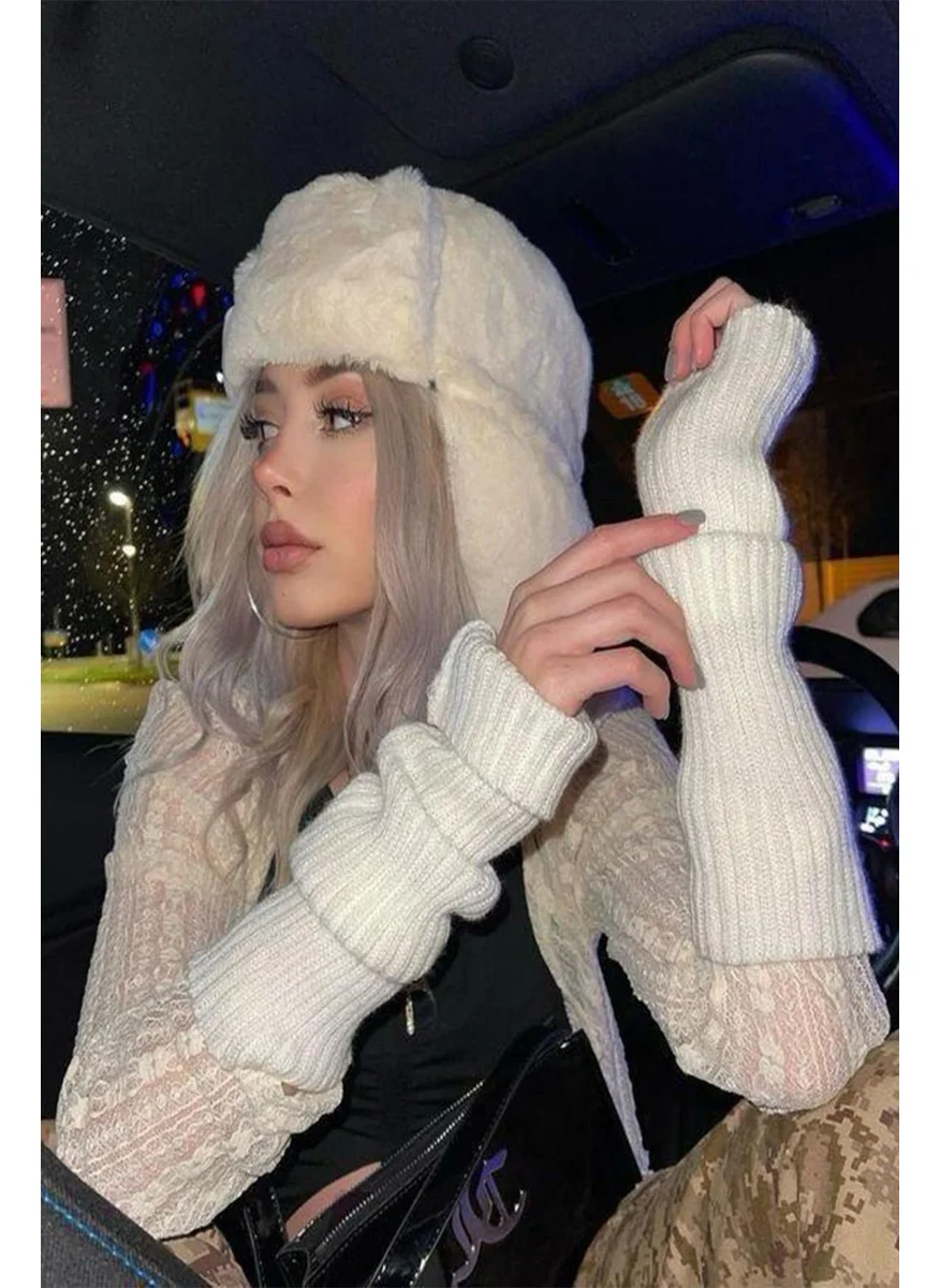 Bahels Beige Plush Ear Clip-on Beret Pilot Hat