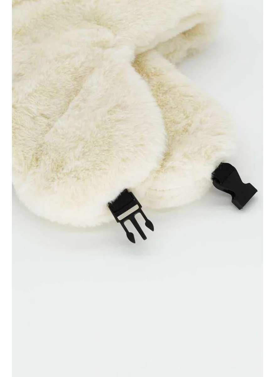 Bahels Beige Plush Ear Clip-on Beret Pilot Hat