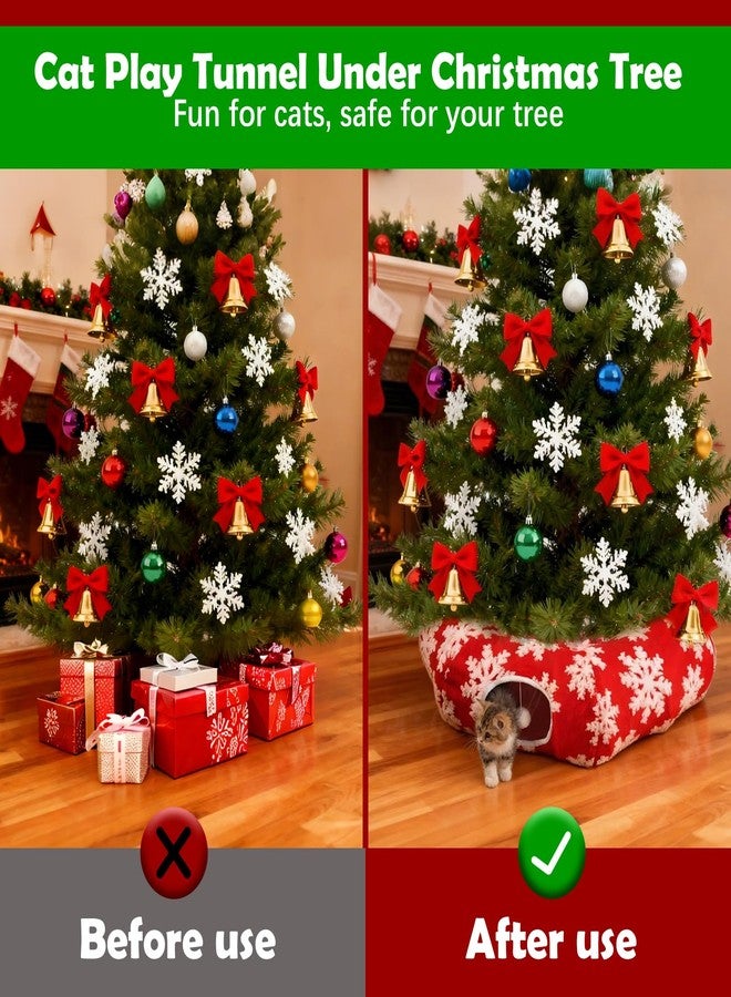 LoopTime Cat Tunnel Christmas Tree Skirt,Christmas Tree Cat Tunnel for Indoor Cats,Cat Tunnels Tree Skirt,Soft Peekaboo Hideway Bed Cave Donut Toys Circle Tunnels for Kittens & Large Cats (Red) - Image 3