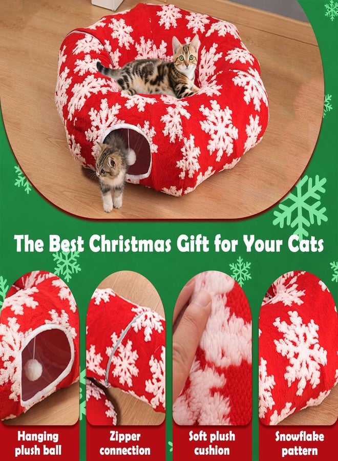 LoopTime Cat Tunnel Christmas Tree Skirt,Christmas Tree Cat Tunnel for Indoor Cats,Cat Tunnels Tree Skirt,Soft Peekaboo Hideway Bed Cave Donut Toys Circle Tunnels for Kittens & Large Cats (Red) - Image 5