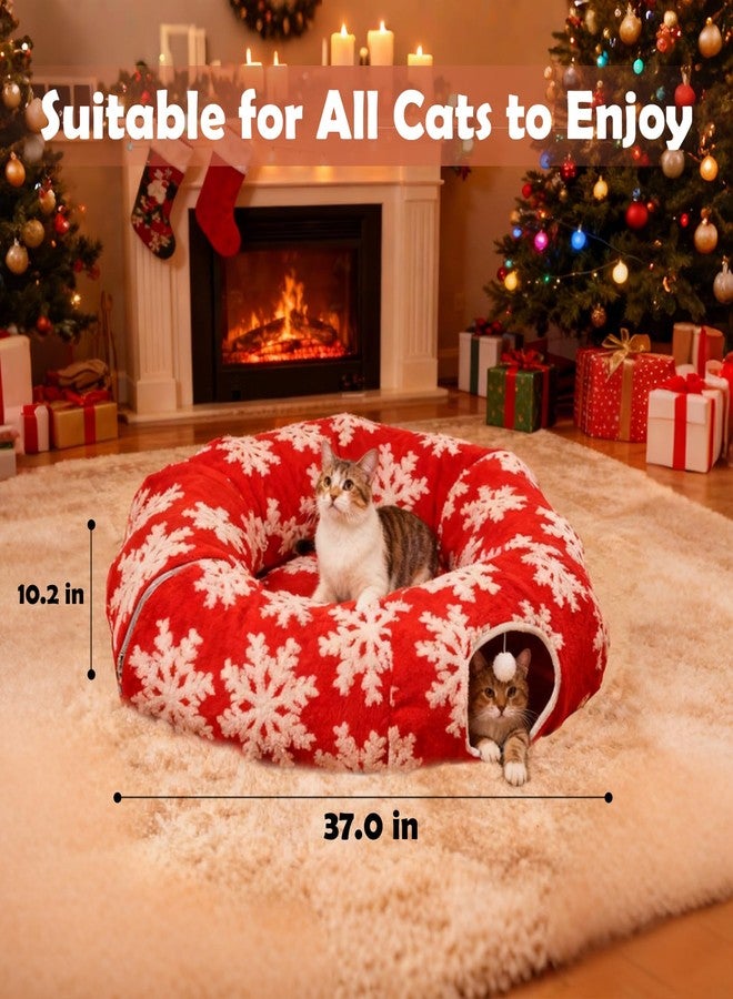 LoopTime Cat Tunnel Christmas Tree Skirt,Christmas Tree Cat Tunnel for Indoor Cats,Cat Tunnels Tree Skirt,Soft Peekaboo Hideway Bed Cave Donut Toys Circle Tunnels for Kittens & Large Cats (Red) - Image 2