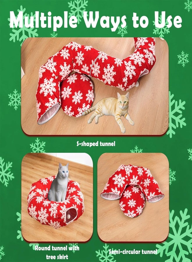 LoopTime Cat Tunnel Christmas Tree Skirt,Christmas Tree Cat Tunnel for Indoor Cats,Cat Tunnels Tree Skirt,Soft Peekaboo Hideway Bed Cave Donut Toys Circle Tunnels for Kittens & Large Cats (Red) - Image 4