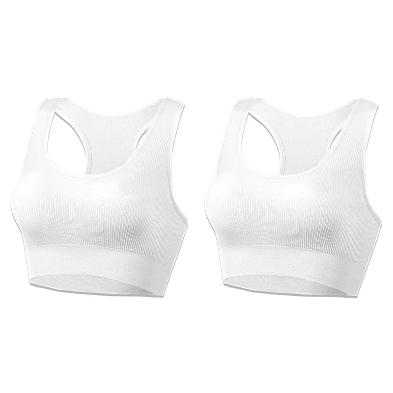 AMRIY Women's Seamless Ribbed Bra with Racerback Medium Support Activewear Sports Bra with Removable Pads, Wide Straps Comfort Fit for Everyday Yoga White,XL - Image 1