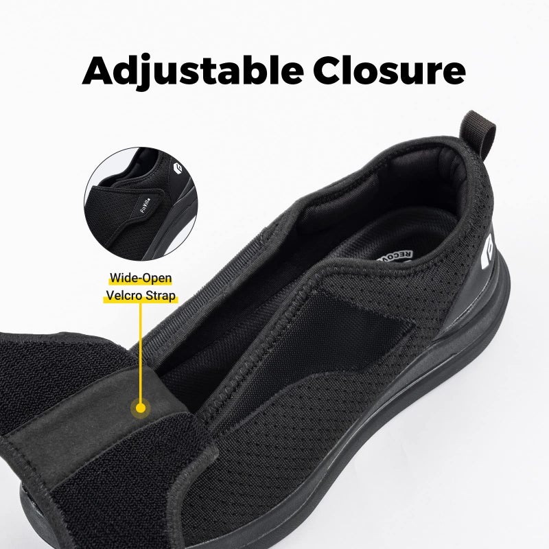 FitVille Diabetic Shoes for Men Extra Wide Slip-on Shoes for Swollen Feet Adjustable Walking Shoes for Elderly Foot Pain Relief Neuropathy - EasyTop Wings Black - Image 3