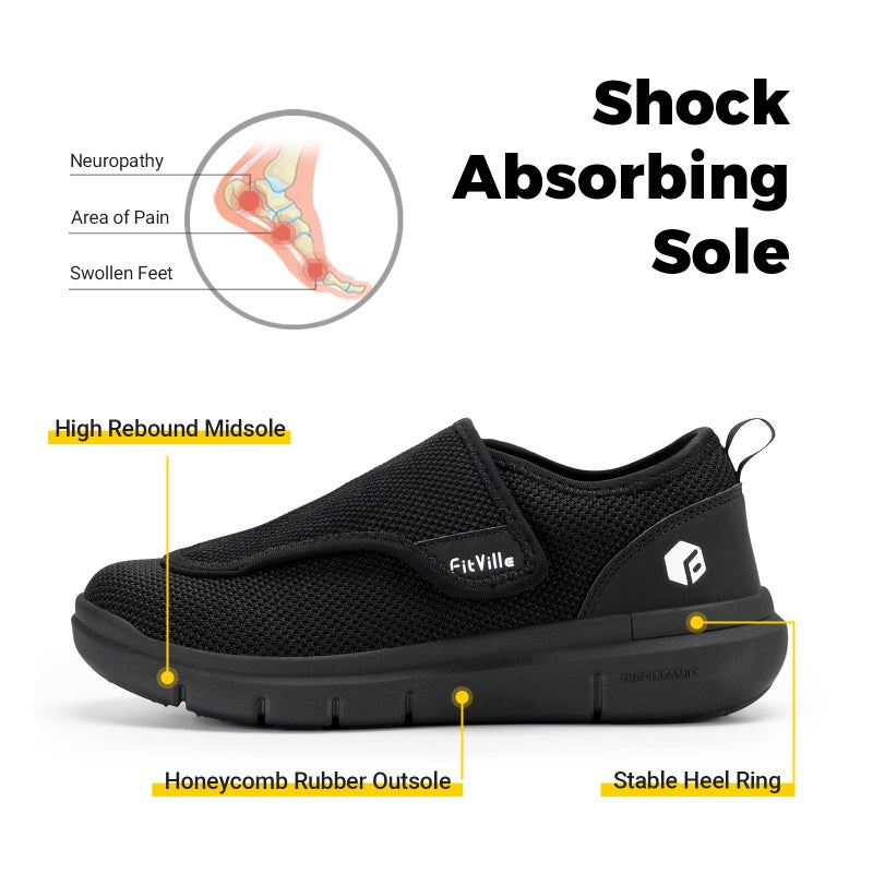 FitVille Diabetic Shoes for Men Extra Wide Slip-on Shoes for Swollen Feet Adjustable Walking Shoes for Elderly Foot Pain Relief Neuropathy - EasyTop Wings Black - Image 4