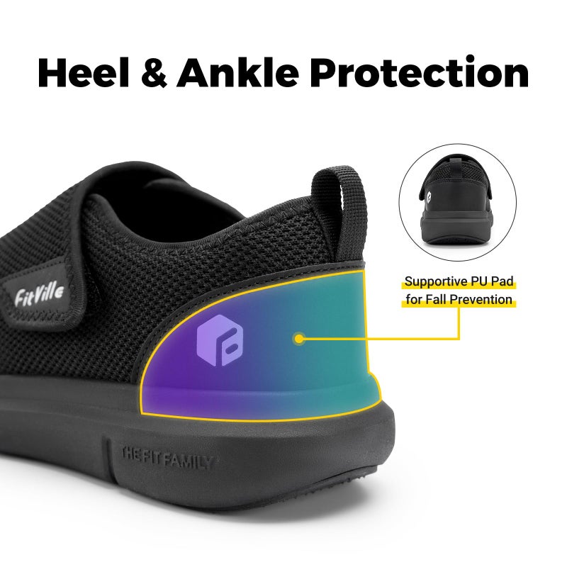 FitVille Diabetic Shoes for Men Extra Wide Slip-on Shoes for Swollen Feet Adjustable Walking Shoes for Elderly Foot Pain Relief Neuropathy - EasyTop Wings Black - Image 5