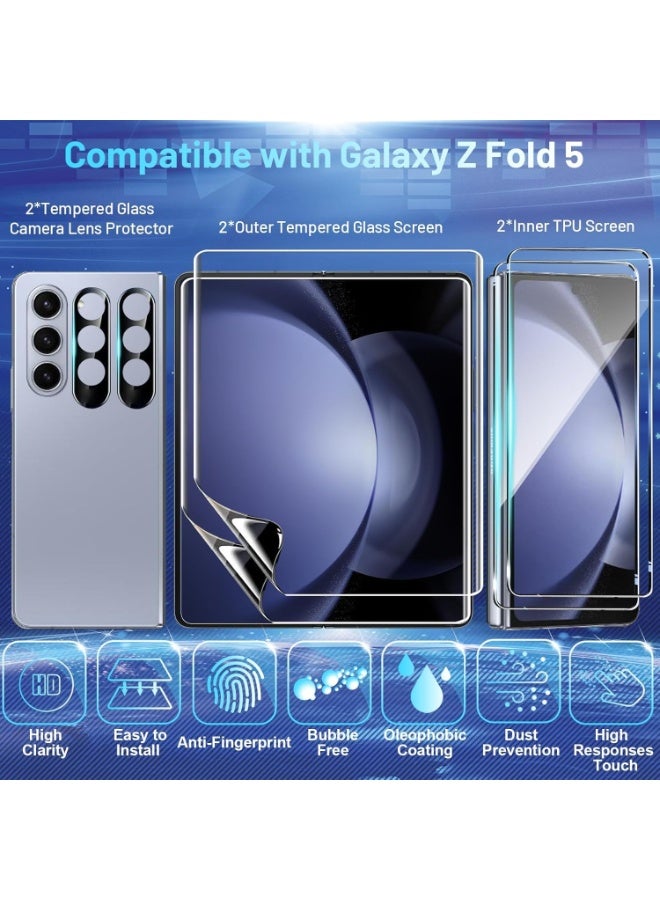 إلترازون Screen Protector Compatible with Galaxy Z Fold 5 5G – Includes 2 Inner TPU Films, 2 Outer Tempered Glass Protectors, and 2 Camera Lens Covers, High Clarity, Anti-Shatter, Scratch-Resistant, Bubble-Free Installation, Premium Full Coverage Protection for Foldable Smartphone Display, Outer Screen, and Rear Camera Modules - Image 2