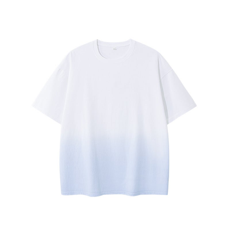 Men''s Outdoor gradient Japanese round neck T-shirt heavy short sleeve loose casual plus size short t summer men''s one-piece delivery - Image 1