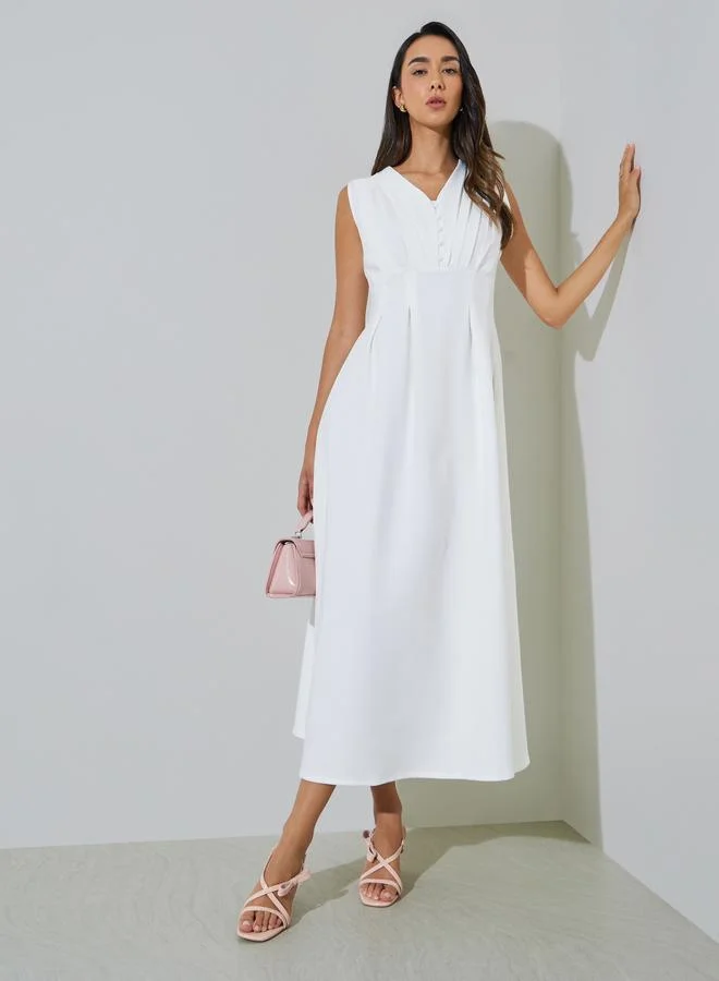 ستايلي White Casual A-Line Midi Dress