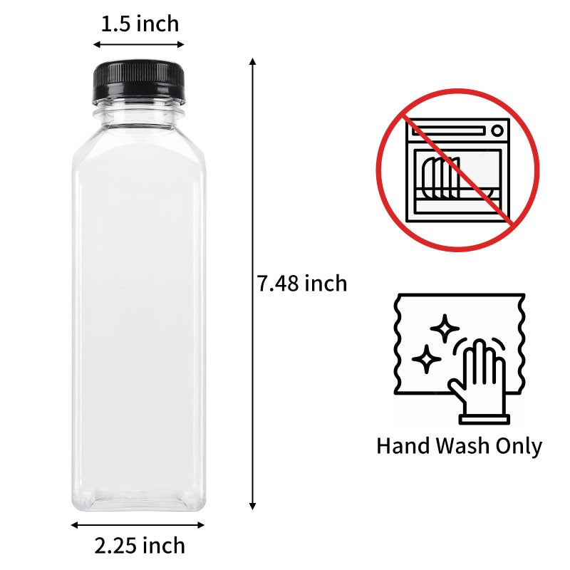 BAKHUK 36pcs 16oz Empty Plastic Juice Bottles with Caps, Reusable Clear Bulk Beverage Containers for Juice, Milk, Smoothie, and Other Beverages - Image 2