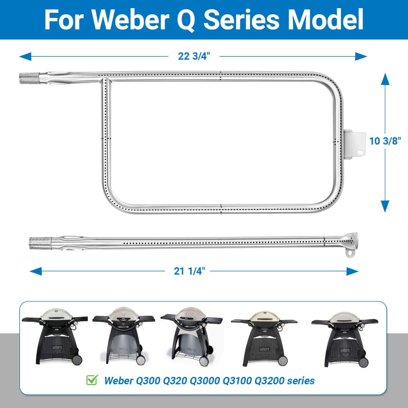 Uniflasy 65032 Grill Burner Tube for Weber Q3200, Q300, Q320, Q3000, 404341, 57060001, 586002 Gas Grills, 304 Stainless Steel Grill Replacement Burner for Weber Q Series 60036, 80385 - Image 2