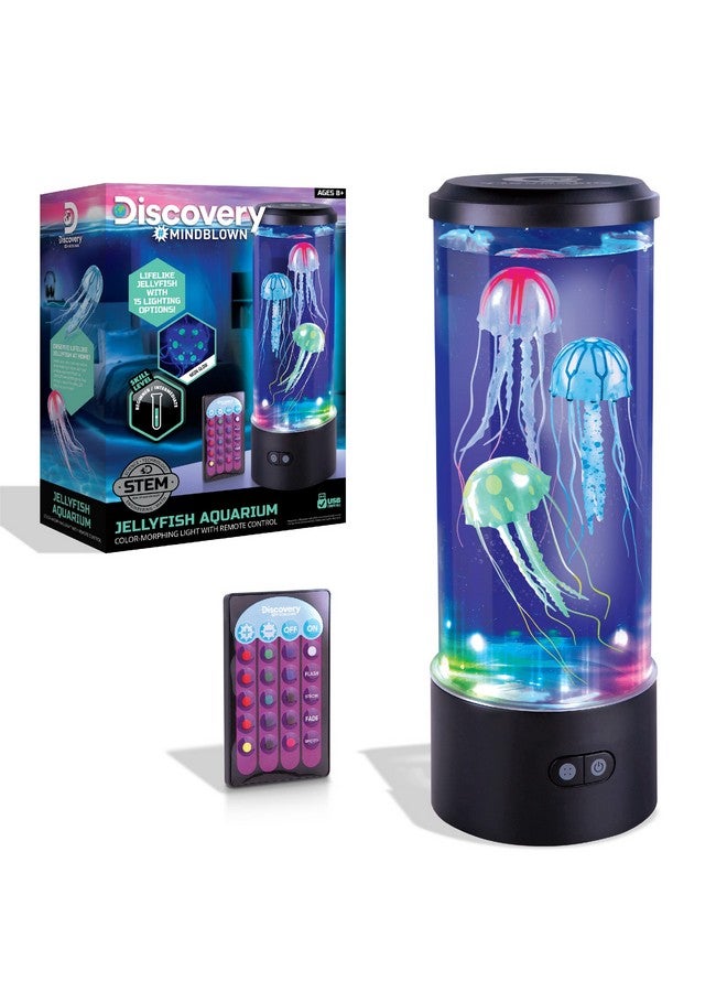Discovery Kids Discovery #Mindblown Jellyfish Aquarium Color-Morphing Lamp with 15 Light Options and Remote Control, Educational Biology Themed Bedroom Light for Kids & Adults Ages 8 and Up - Image 1