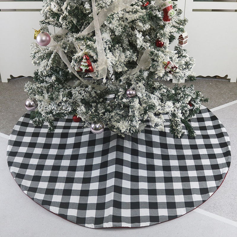 Christmas Tree Skirt Black & White Plaid Non-woven Fabric Tree Xmas Ornaments for Christmas Decorations Holiday - Image 3