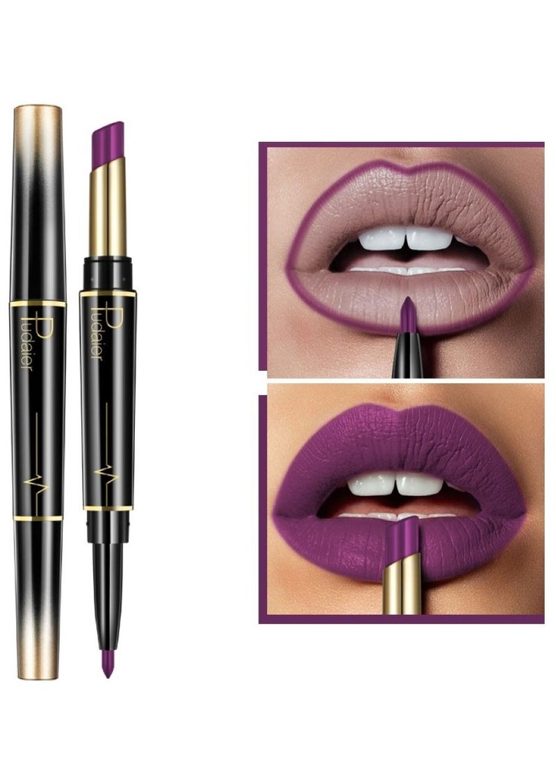 Double Head Matte Lipstick + Lip Liner Pen Set 2 In 1 One Step Lips Makeup Waterproof Long Lasting Lipstick Durable Nude Velvet Lipstick Pen,One Size 16# - Image 1