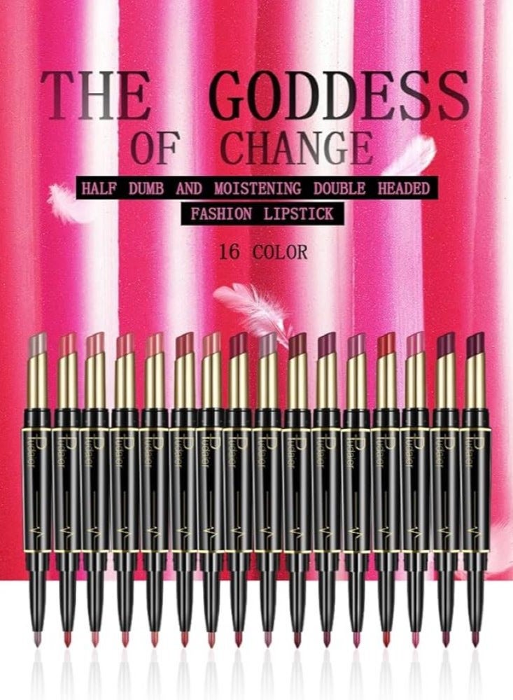 Double Head Matte Lipstick + Lip Liner Pen Set 2 In 1 One Step Lips Makeup Waterproof Long Lasting Lipstick Durable Nude Velvet Lipstick Pen,One Size 16# - Image 3