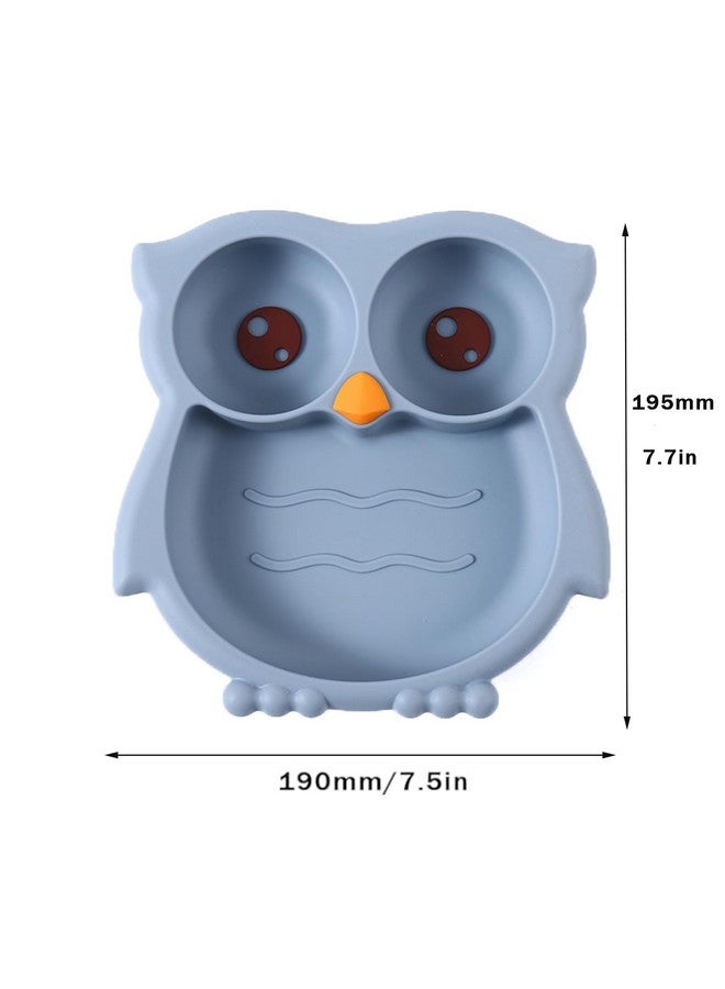 باندا إير أطباق شفط للأطفال الصغار من باندا إير، أطباق أطفال مقسمة ثابتة، على شكل بومة، مصنوعة من السيليكون الآمن غذائيًا بنسبة 100%، غير قابلة للكسر، مستلزمات تغذية الأطفال، لون أزرق - Image 1