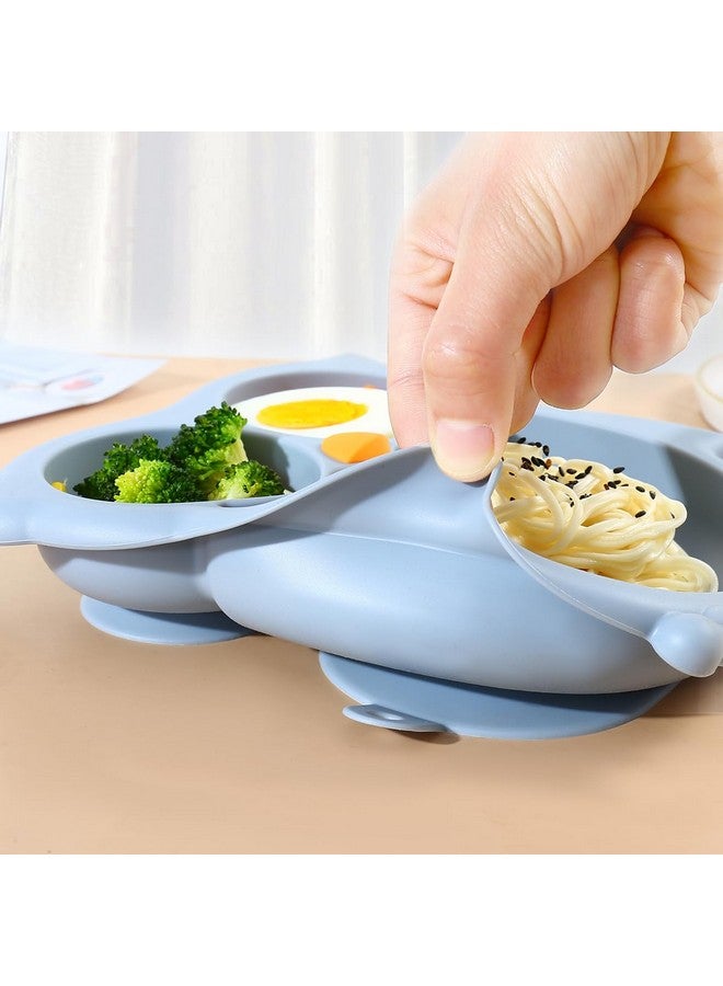 باندا إير أطباق شفط للأطفال الصغار من باندا إير، أطباق أطفال مقسمة ثابتة، على شكل بومة، مصنوعة من السيليكون الآمن غذائيًا بنسبة 100%، غير قابلة للكسر، مستلزمات تغذية الأطفال، لون أزرق - Image 2