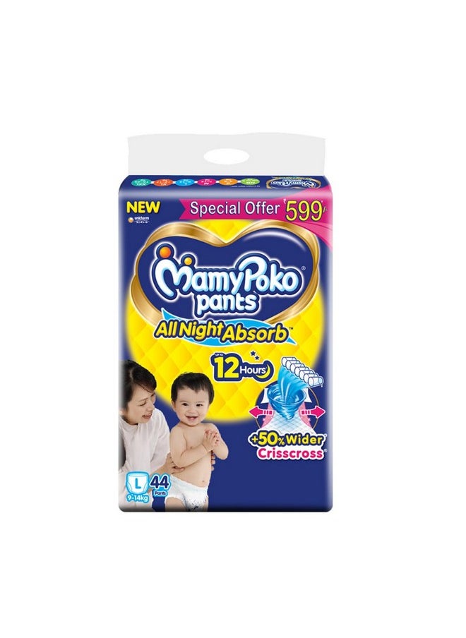 MamyPoko Pants All Night Absorb Baby Diapers, Large (L), 44 Count 9-14 Kg  - Image 1