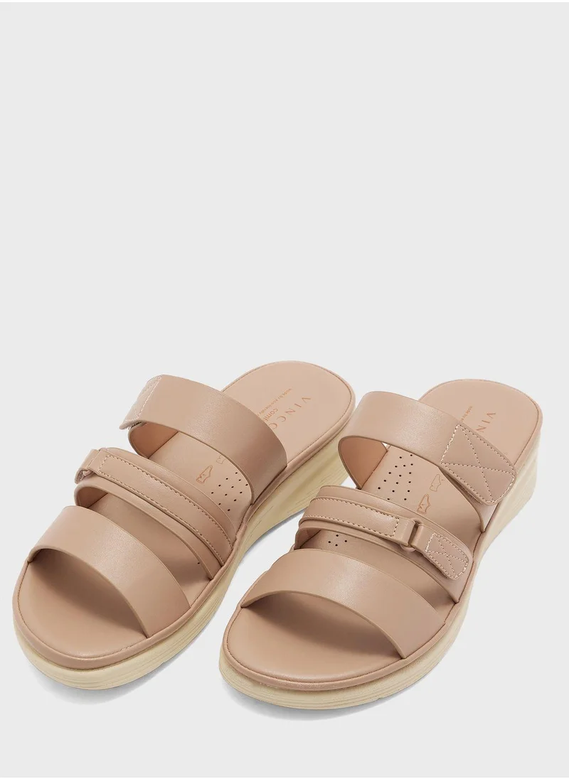 Vincci Multi Strap Mid Heel Wedge Sandals