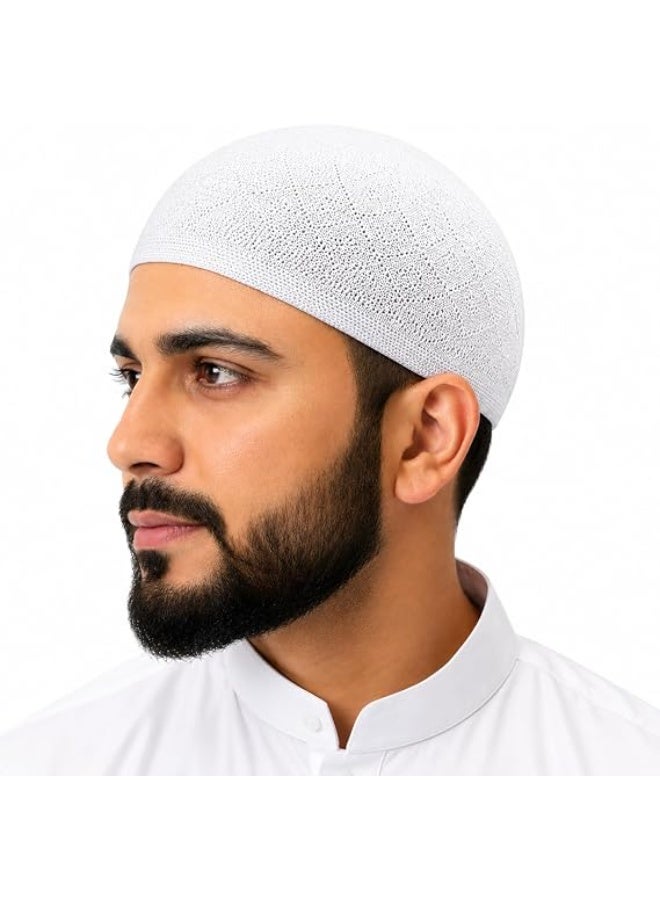 مرفا طاقية صلاة إسلامية للرجال – قطعة واحدة – لون أبيض - Image 1