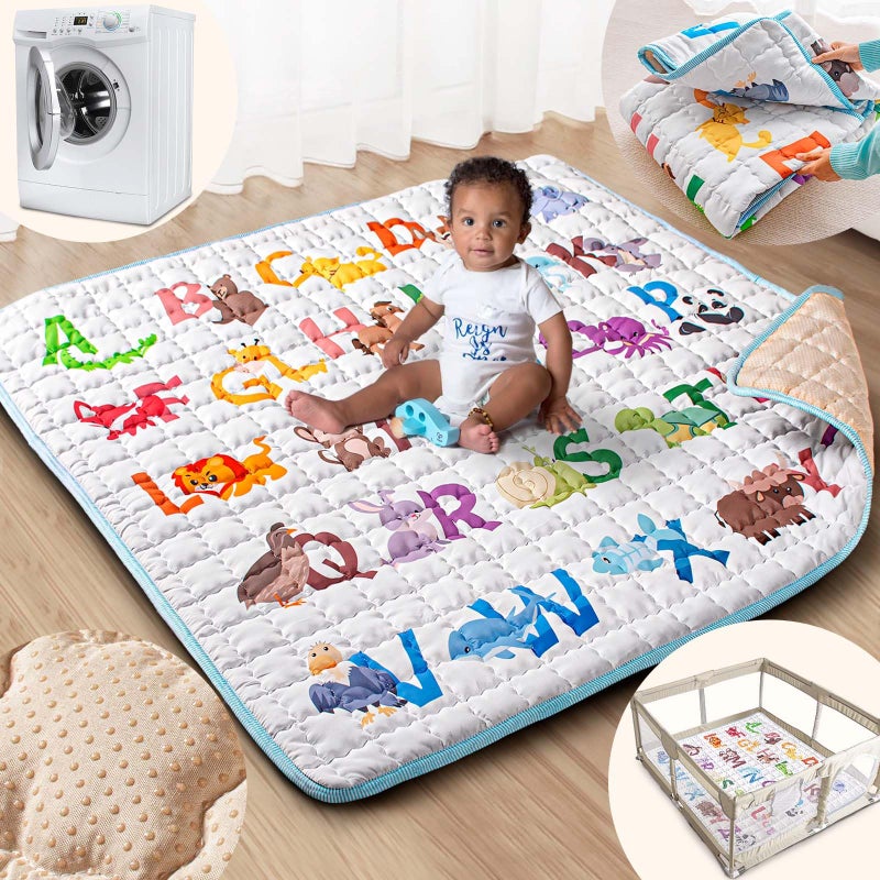 Beavtaens Baby Play Mat 50x50 Playpen Mat with Super Soft Touch Activity Mats with Upgraded AntiSlip Bottom Machine Washable Crawling Mats for Floor Picnic Animal Alphabets