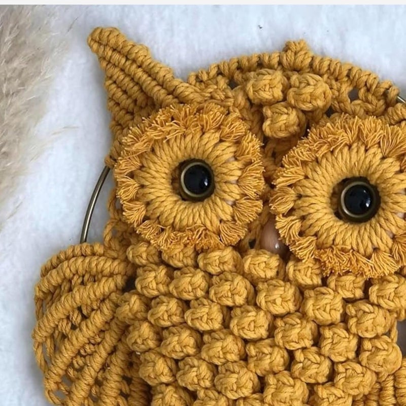 TMS Bohemian Owl Macramé Wall Hanging - 12 x 23 Inch - Handcrafted Boho Home Décor with Natural Elements - Boho Chic Accent for Home, Office, or Living Room (Mustard) - Image 3