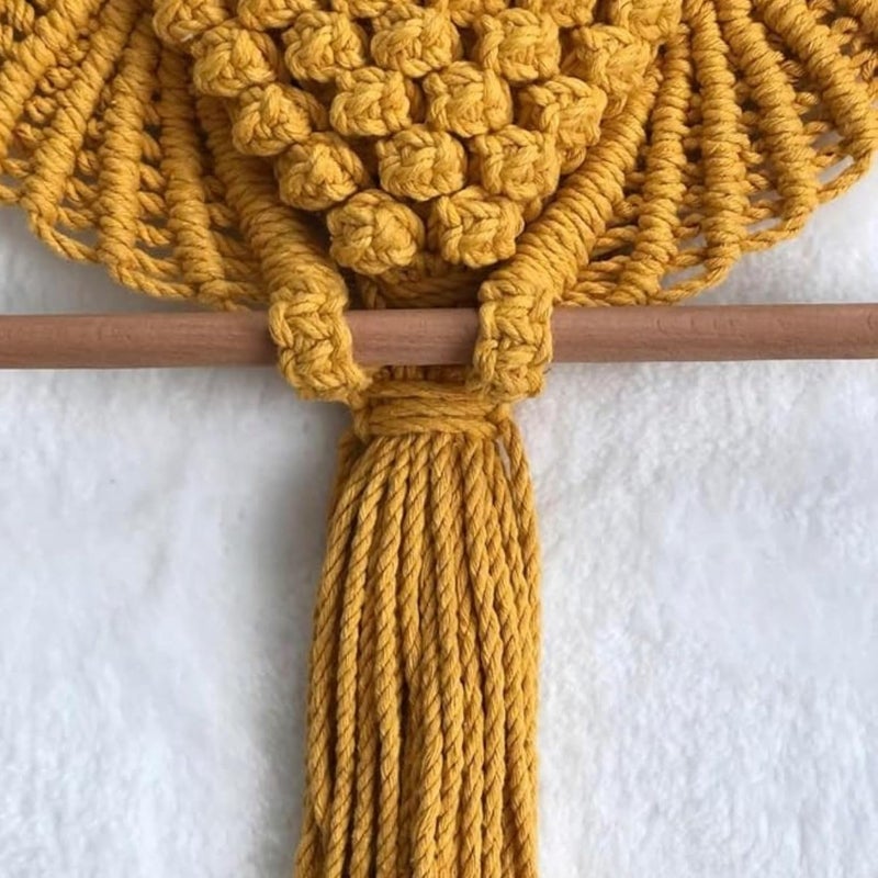 TMS Bohemian Owl Macramé Wall Hanging - 12 x 23 Inch - Handcrafted Boho Home Décor with Natural Elements - Boho Chic Accent for Home, Office, or Living Room (Mustard) - Image 5