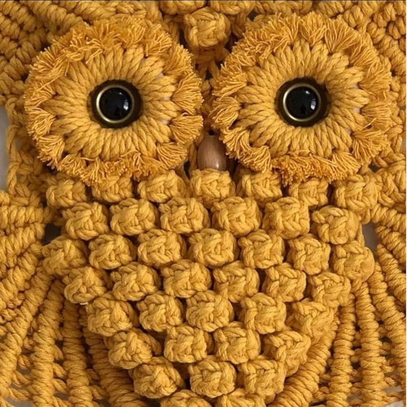 TMS Bohemian Owl Macramé Wall Hanging - 12 x 23 Inch - Handcrafted Boho Home Décor with Natural Elements - Boho Chic Accent for Home, Office, or Living Room (Mustard) - Image 4