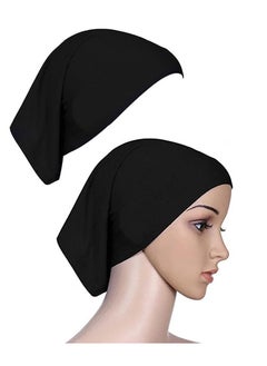 2 Packs Women Hijab Undercap Cotton Tube Cap Hijab Breathable Hijab Cap Underscarf Hijab Scarf for Women Muslim Headscarf Headwrap Black