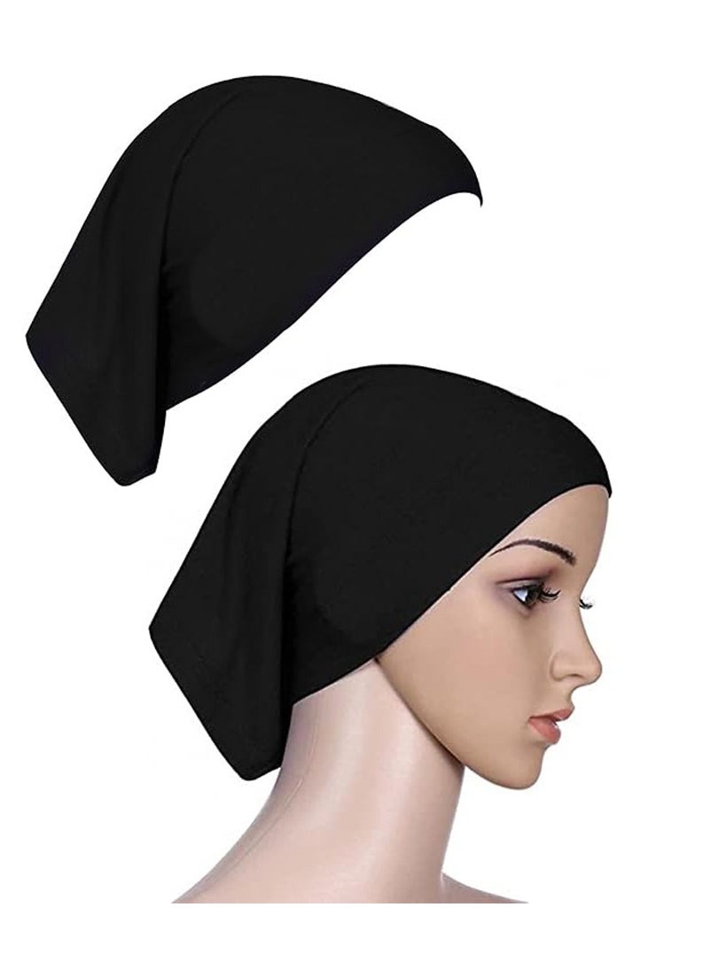 TLAXCA - 2 Packs Women Hijab Undercap Cotton Tube Cap Hijab Breathable Hijab Cap Underscarf Hijab Scarf for Women Muslim Headscarf Headwrap Black - Image 1