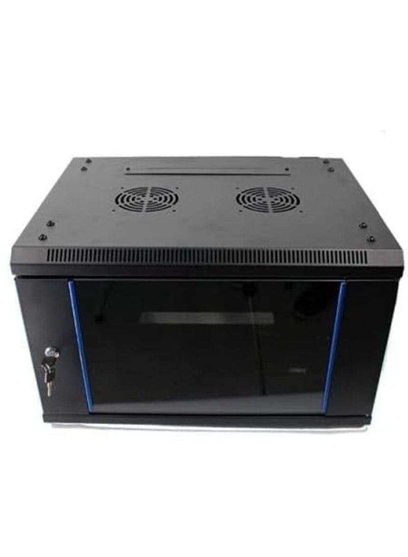 Minipro 6U Wall Mount Server Cabinet 600×450mm with Cooling Fan – Lockable Glass Door & Side Panels, 19” IT Network Rack Enclosure for A/V Equipment, Flat Pack – Black - Image 1