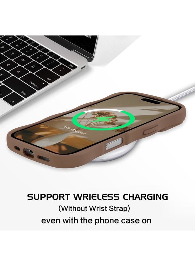 Guagua for iPhone 16 Case with Wrist Strap, iPhone 16 Wavy Phone Case, Cute Curly Wave Shape Design with Adjustable Wristband Kickstand Shockproof Anti Slip Phone Case for iPhone 16 6.1'', Brown - Image 5