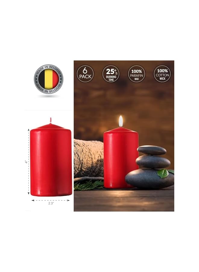 Green Tiger Premium Quality Red Pillar Candles,SPA Candles,Party Candles,Unscented Candles,Decorative Candles (Pack of 6) - Image 4