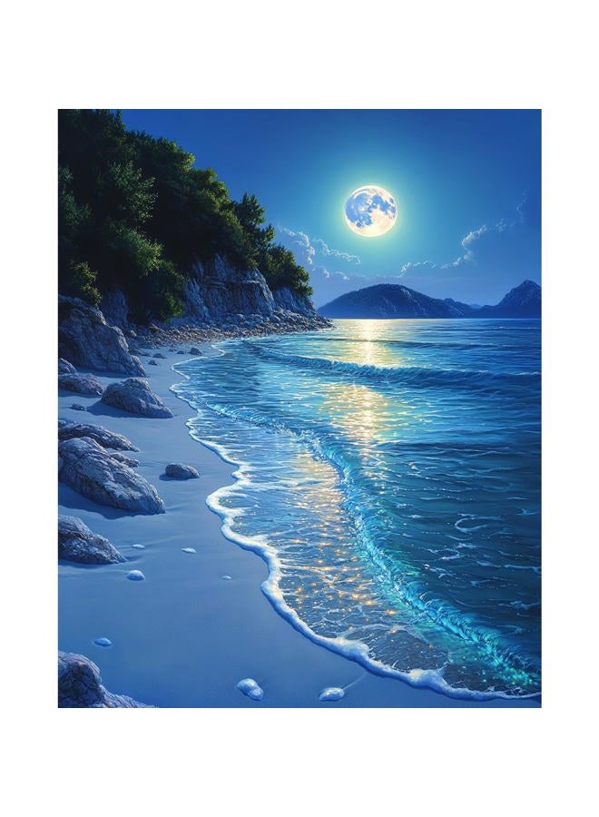 obterie Beach Moonlight Paint by Numbers Kit for Adults Beginner Ocean Oil Painting Kit Adult Paint by Number Kits on Canvas Moon DIY Painting for Beginners Art by Numbers for Gifts Home Wall Decor 16x20 Inch - Image 1
